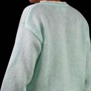 Vintage Far and Near Teddy Bear 3D Sweater Green Pastel Textured Fairy Kei Kawaii 90s Campy Novelty Large