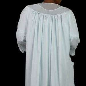 Vintage Shadowline Peignoir Set Blue Baby Powder Chiffon Sheer Nylon Negligee Gown Robe XL