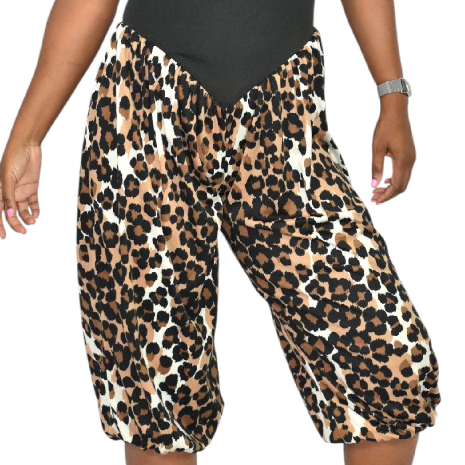 Vintage Leopard Print Jumpsuit Brown Cropped Harem Balloon Yoked 70s Sweetheart Straps Small