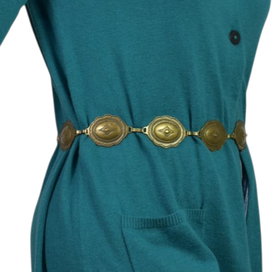 Concho Chain Belt Bronze Brown Metal Western Rustic Cowgirl Medallion Vintage Brass Small