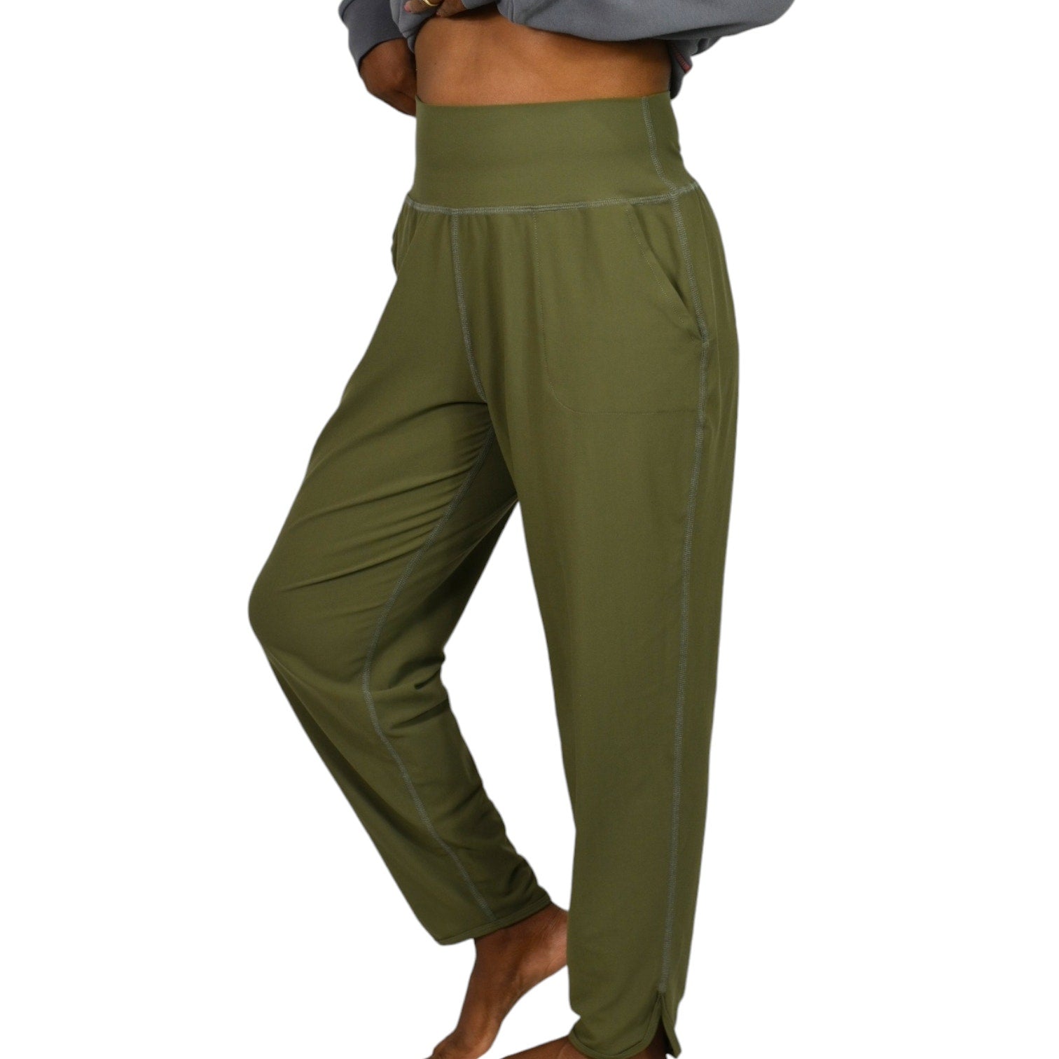 Carbon38 Jogger Green Olive Slim Relaxed Lounge High Rise Tulip Hem Size Large