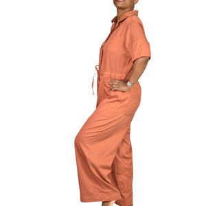 Marine Layer Joni Wide Leg Jumpsuit Orange Baked Clay Utility Coveralls Cropped XL