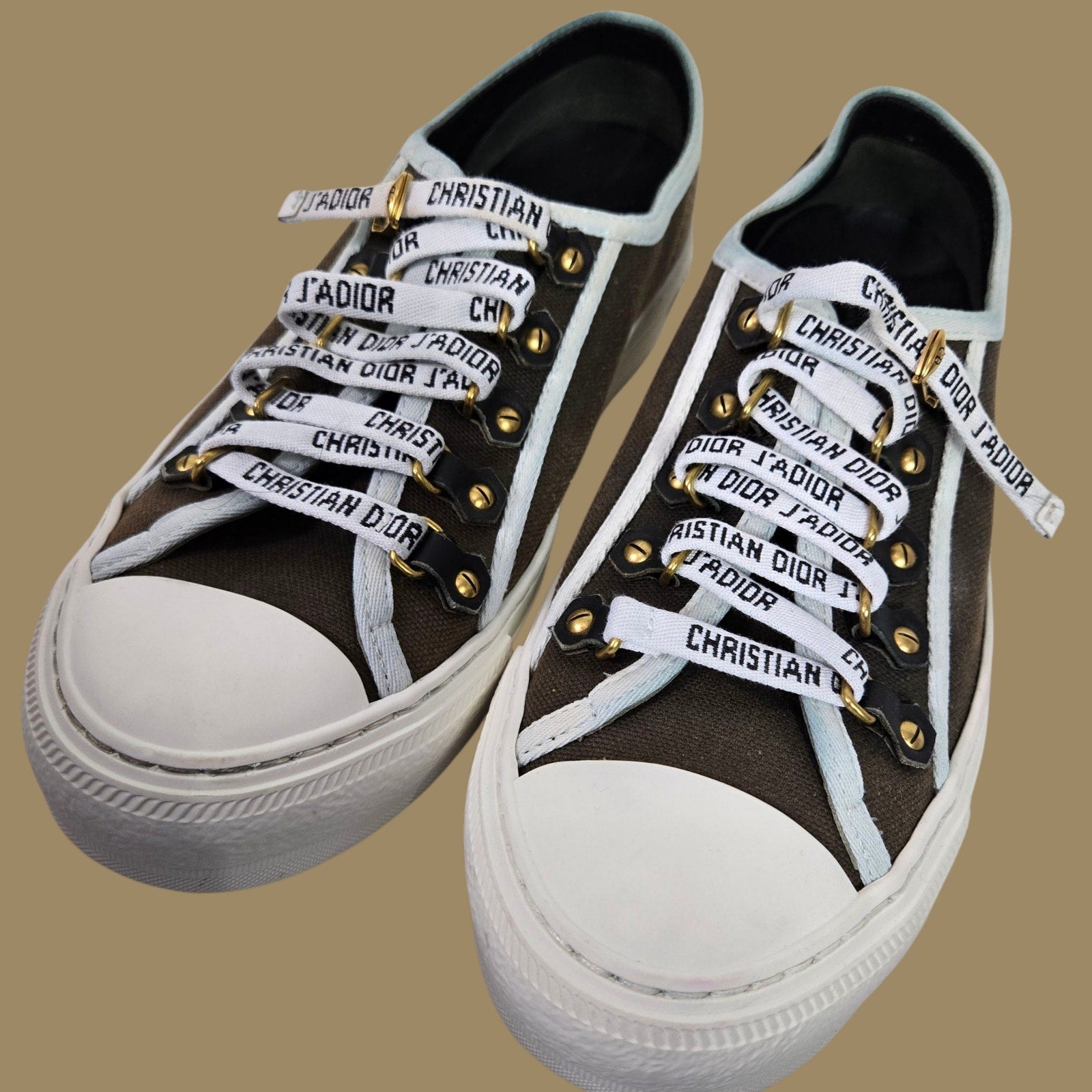 Christian Walk N Dior Canvas Sneakers Low Top Cap Toe JADIOR Lace Up Logo 37.5 7.5