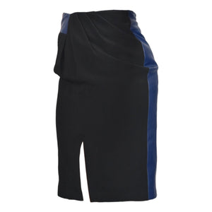 Raoul Two Tone Skirt Blue Leather Black Crepe Pencil High Waist Pleated Slit Small