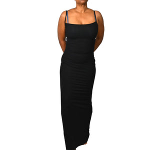 SKIMS Long Slip Dress Black Ribbed Tank Maxi Jersey Stretch Modal Soft Lounge Large