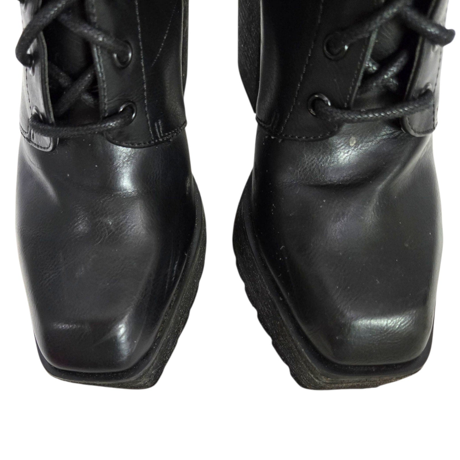 Darker Wavs Flanger Chunky Platform Boots Combat Black Square Toe Angular Retro 7