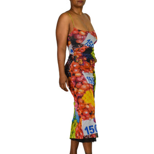 Zara Fruit Print Mesh Midi Dress Black Multicolor Ruched Fruitcore Med –  The Thriftanista Closet