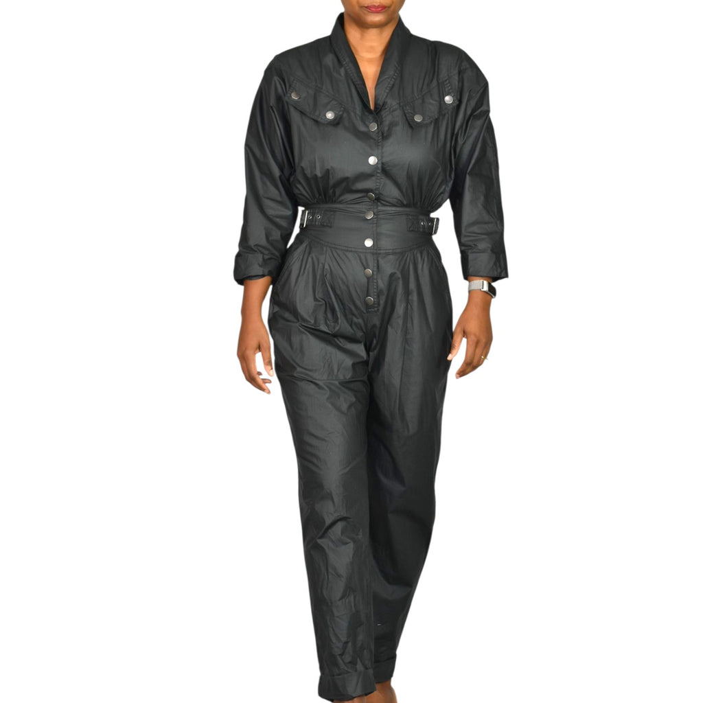 Rebecca Minkoff Lilly Jumpsuit Black Parachute Moto Biker Retro Cotton Ripstop Flightsuit XS