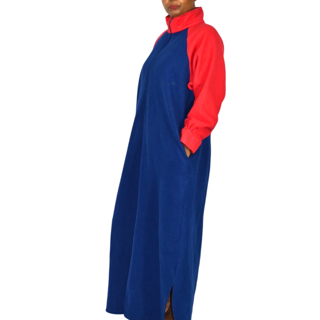 Herbcraft Vintage Lounger Robe Fleece Pile Fuzzy Housecoat Muumuu Blue Lounge Large
