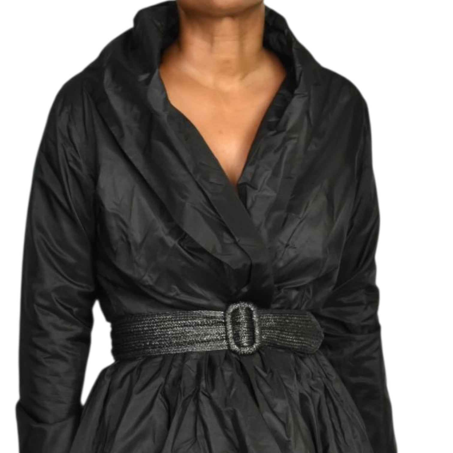 Catherine Regehr Silk Dress Black Wrap Taffeta Evening Formal Shawl Collar Crinoline Henri Bendel Medium