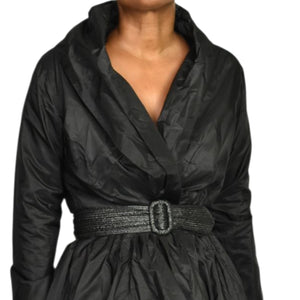 Catherine Regehr Silk Dress Black Wrap Taffeta Evening Formal Shawl Collar Crinoline Henri Bendel Medium
