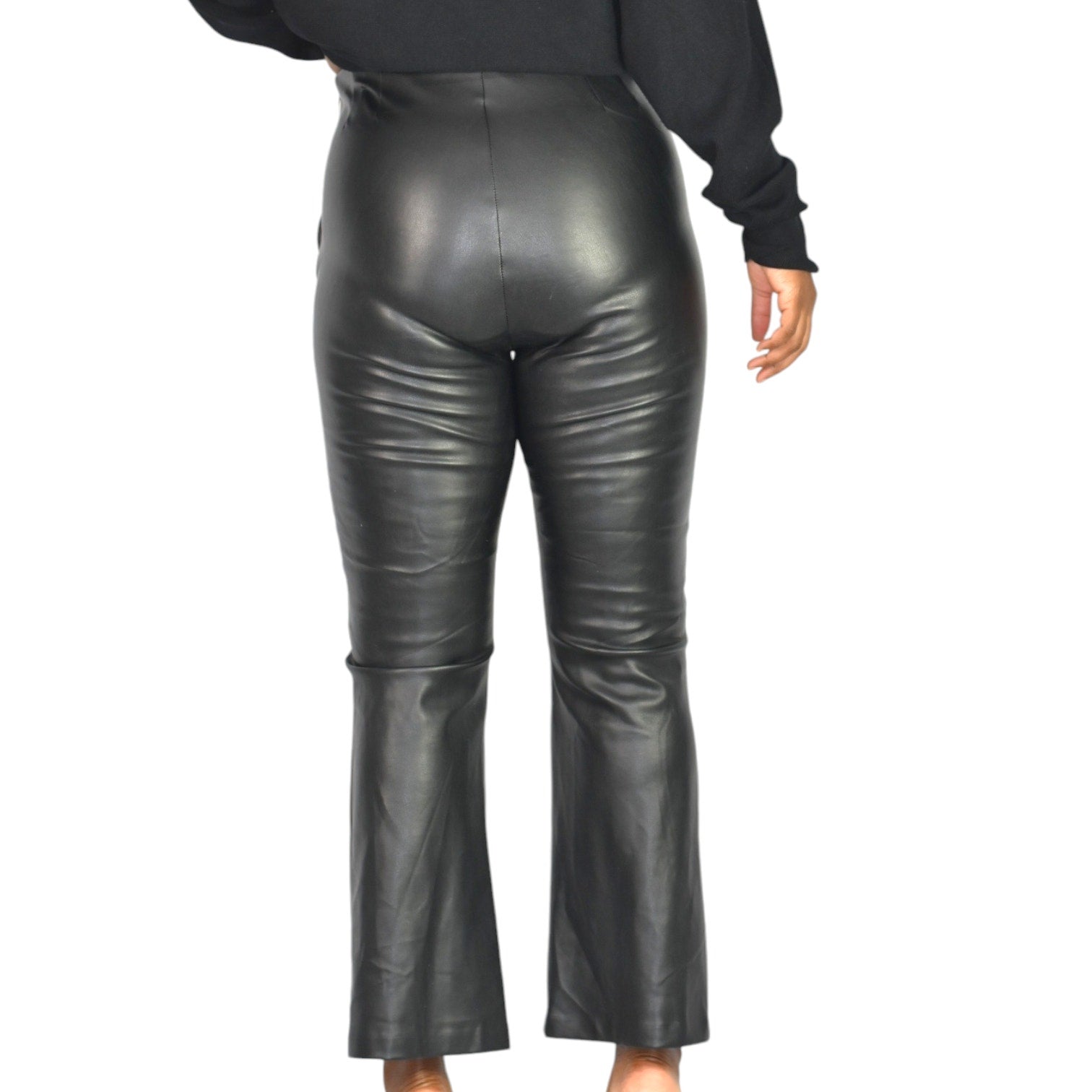 Zara Faux Leather Mini Flare Pants Black Trousers Crop Ankle High Waist Size Medium