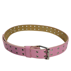 Two Prong Belt Light Pink Bubblegum Genuine Leather Double Hole Grommets Buckle Medium