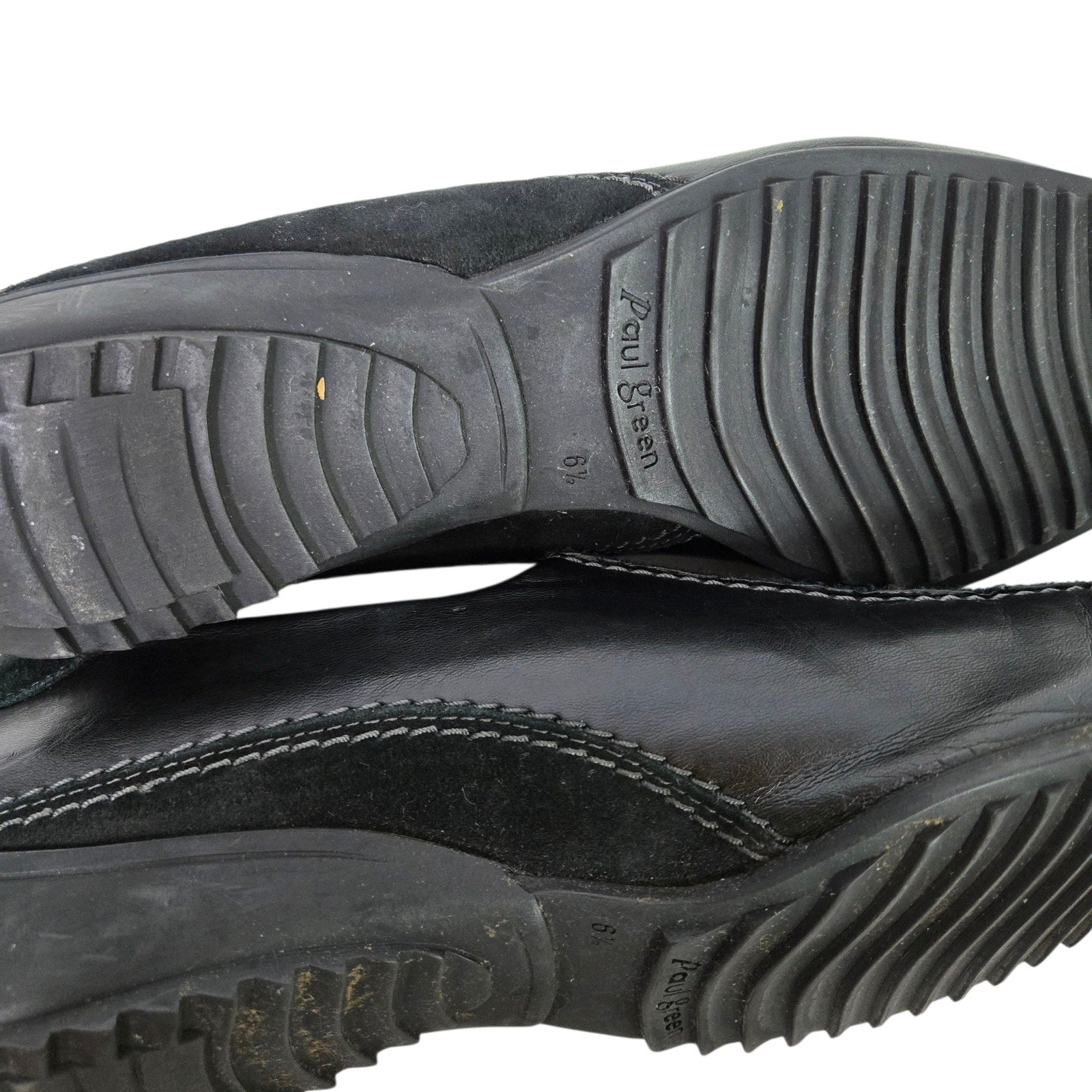 Paul Green Lucy Square Toe Loafers Black Leather Suede Shoes Slip On Low Wedge Comfort 9