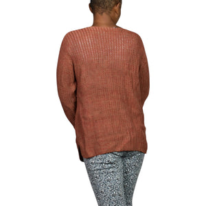 Vintage Peruvian Connection Sweater Russet Brown Pima Cotton Woven Cardigan Medium