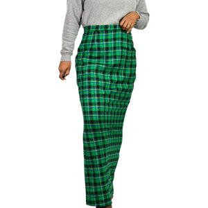 Vintage Tartan Maxi Skirt Green Plaid Long Straight Column Check Handmade 10 Medium