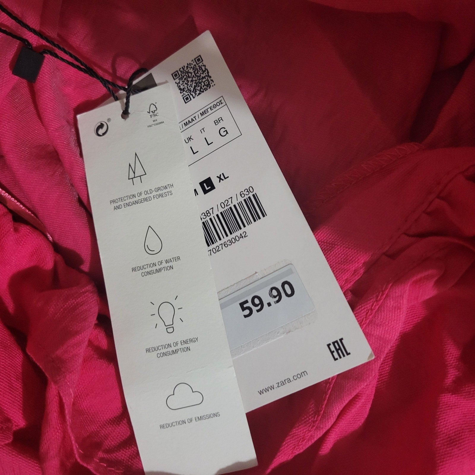 Zara Frilly Dress Pink Bright Hot Fuchsia Midi Tiered Romantic Girly Ruffle Neck Large