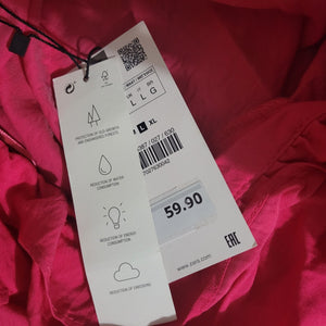 Zara Frilly Dress Pink Bright Hot Fuchsia Midi Tiered Romantic Girly Ruffle Neck Large