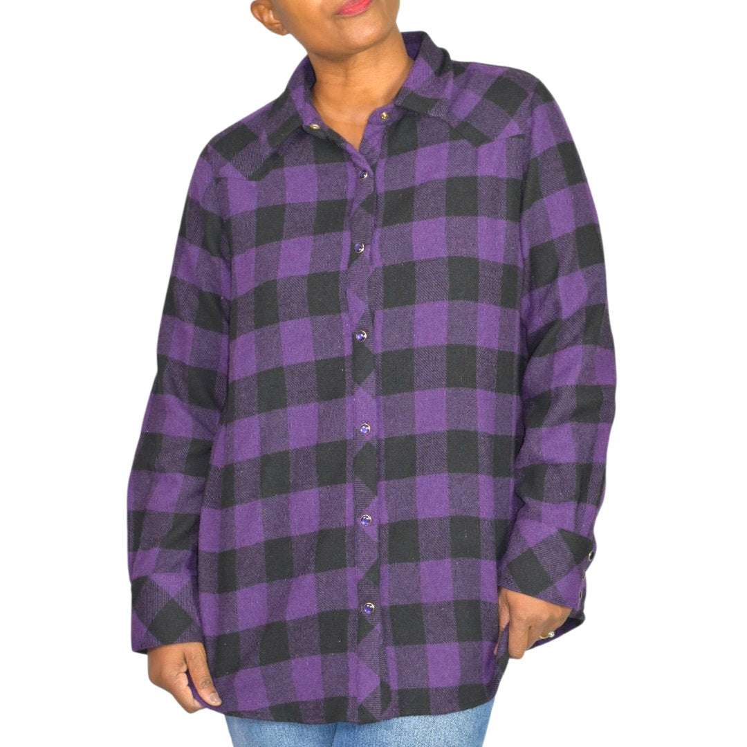 Tuckernuck Chandler Plaid Flannel Shirt Purple Aubergine Buffalo Check Western Yoke Snap Medium