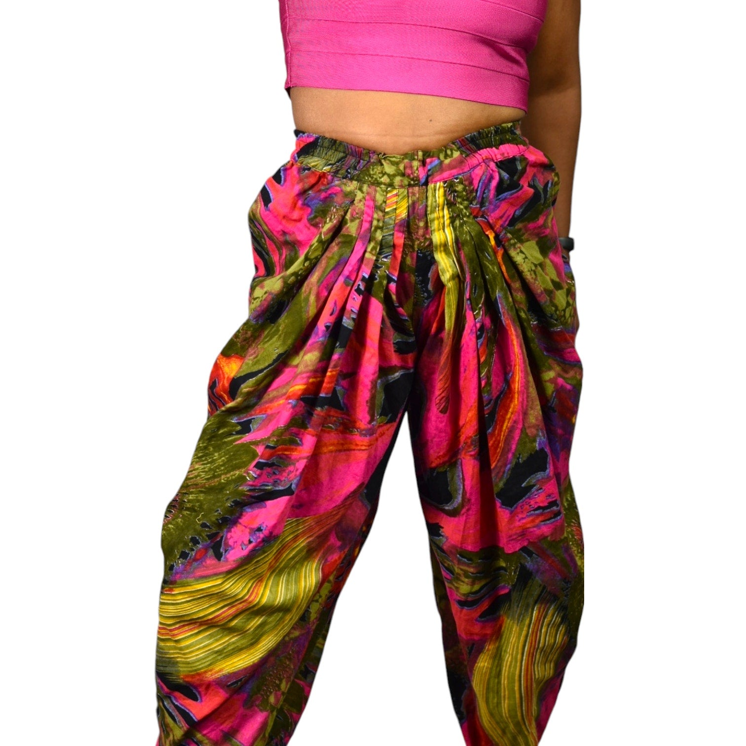 Genie Pants Pink Print Homemade Balloon Leg Cropped Pirate Ankle Harem Bohemian One Size