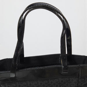 Vintage Bebe Mini Tote Bag Black Logo Patent Leather Straps Shopper Handbag Y2K Purse