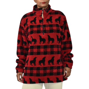 Woolrich Sherpa Fleece Jacket Red Quarter Zip Wolf Buffalo Plaid Ski Southwestern Blanket Size Large