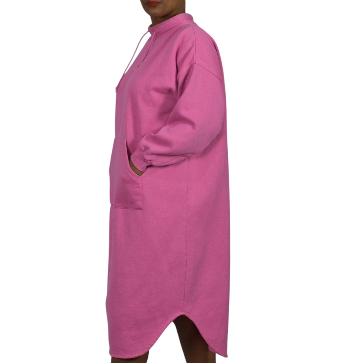 Vintage Partners Mervyns Sweatshirt Dress Pink Loungewear Kangaroo Pouch Pocket Pullover Poly Cotton Jersey Small