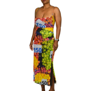 Zara Fruit Print Mesh Midi Dress Black Multicolor Ruched Fruitcore Med –  The Thriftanista Closet