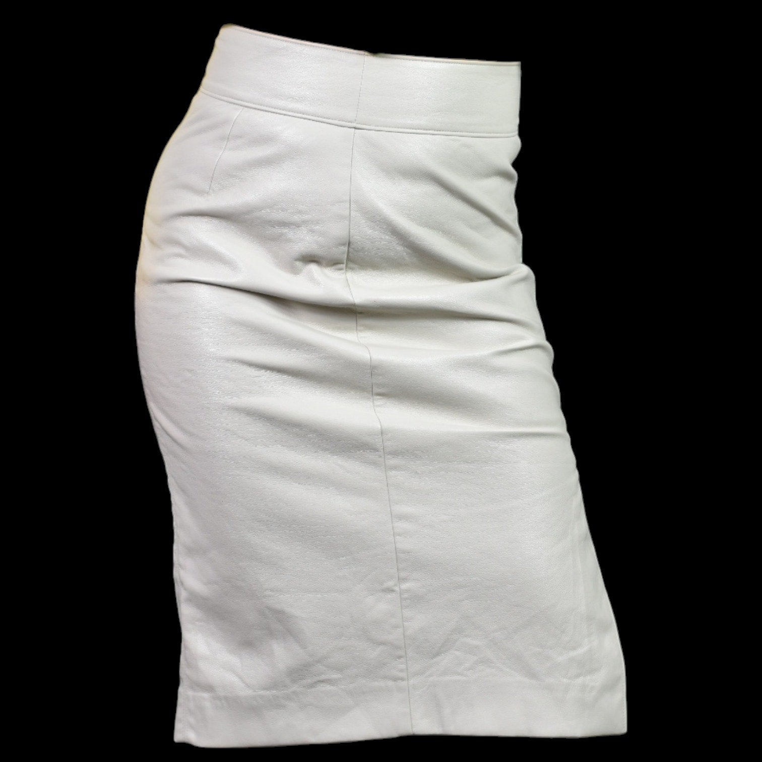 Babaton Pegu Vegan Leather Pencil Skirt Cream Off White Knee Length Front Slit 2