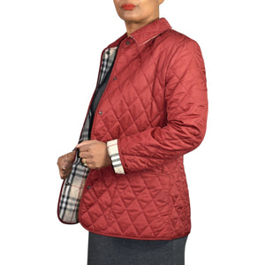 Burberry Quilted Jacket Red Nova Check Lightweight Slim Fitted Hip Length Shell Barn Chore XS