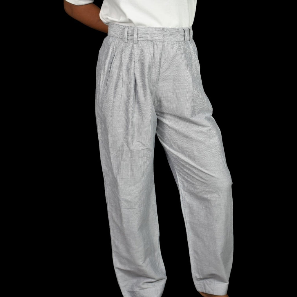 Giorgio Armani Linen Trousers Grey Striped Wide Leg Pants Loose Straight Leg High Waist Size 4