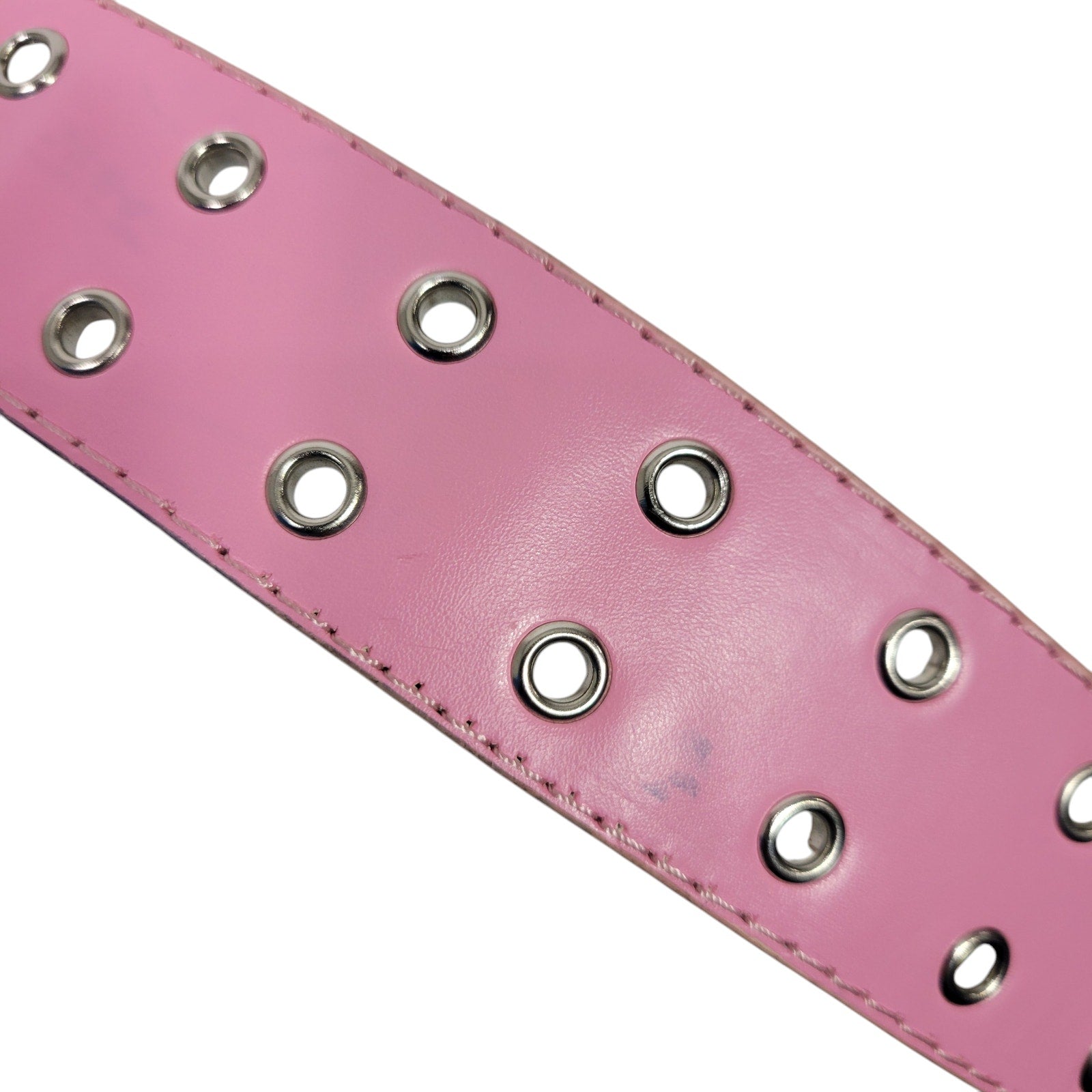 Two Prong Belt Light Pink Bubblegum Genuine Leather Double Hole Grommets Buckle Medium