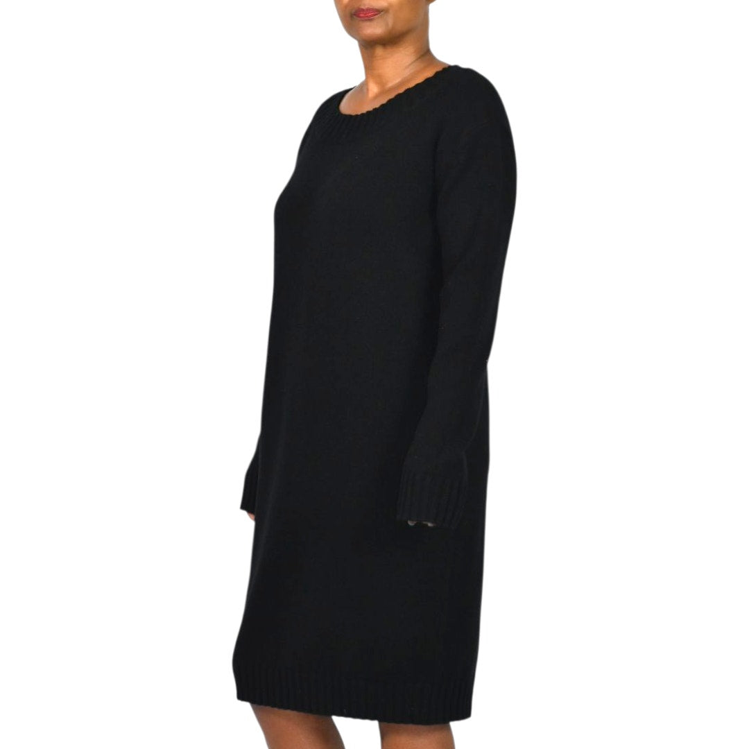 Vince Wool Sweater Dress Black Cashmere Blend Boat Neck Knit Pullover Tunic Large