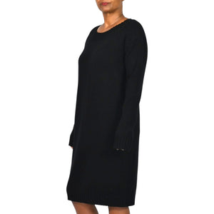 Vince Wool Sweater Dress Black Cashmere Blend Boat Neck Knit Pullover Tunic Large
