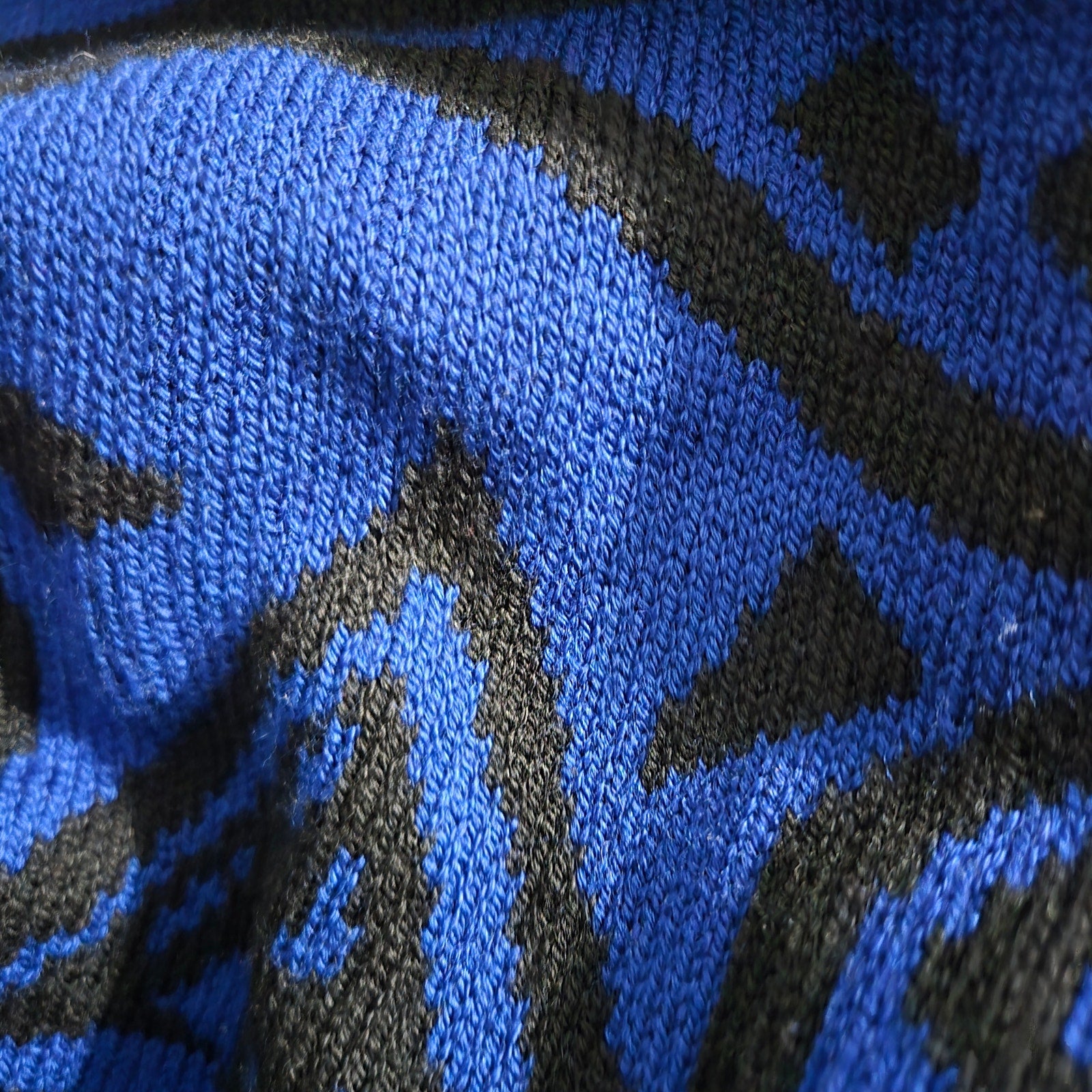 Vintage St John Sportswear Sweater Royal Blue Marie Gray Patterned Turtleneck Medium