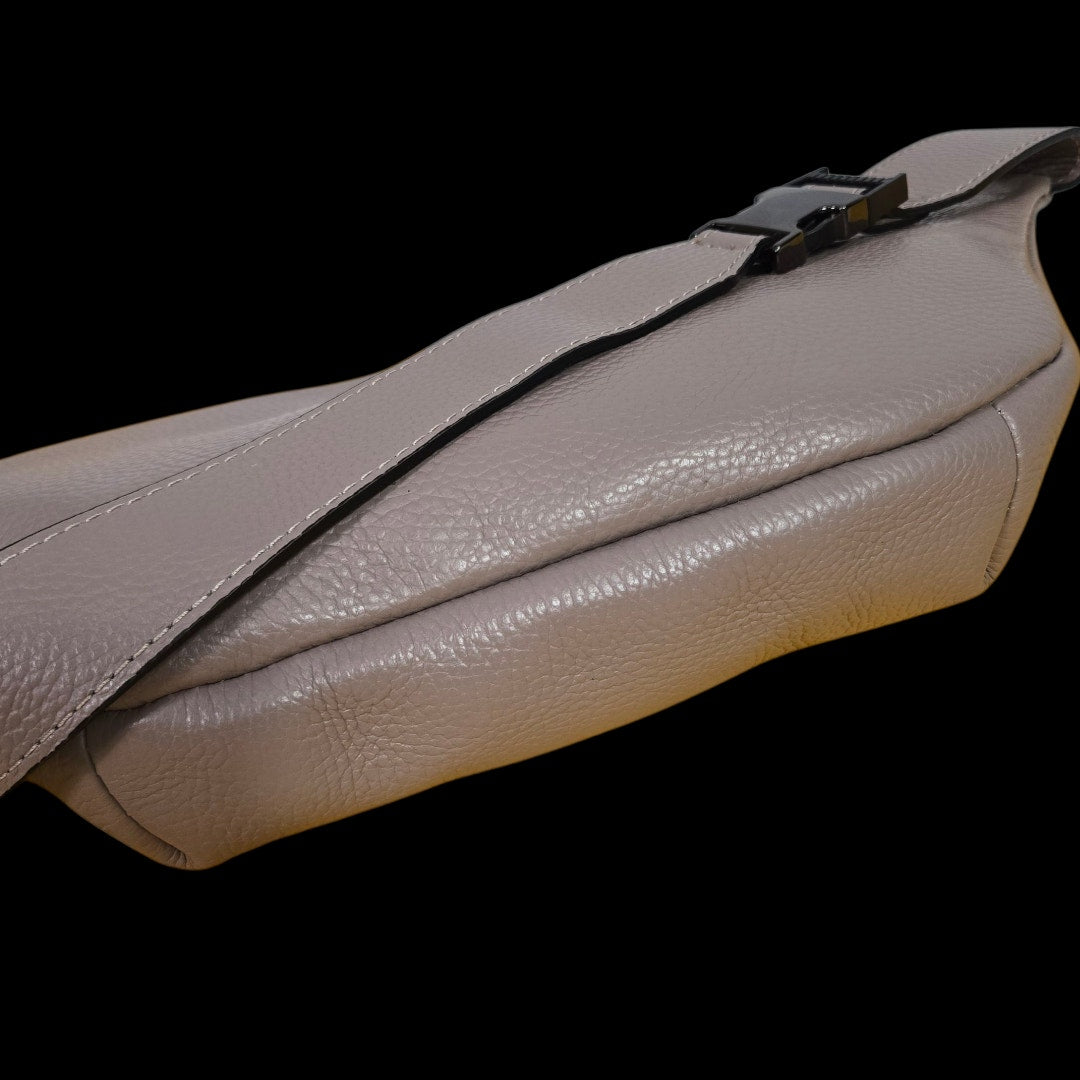 Mario Valentino Mickey Belt Bag Taupe Leather Crossbody Sling Adjustable Bum Waist Pouch Fanny Pack