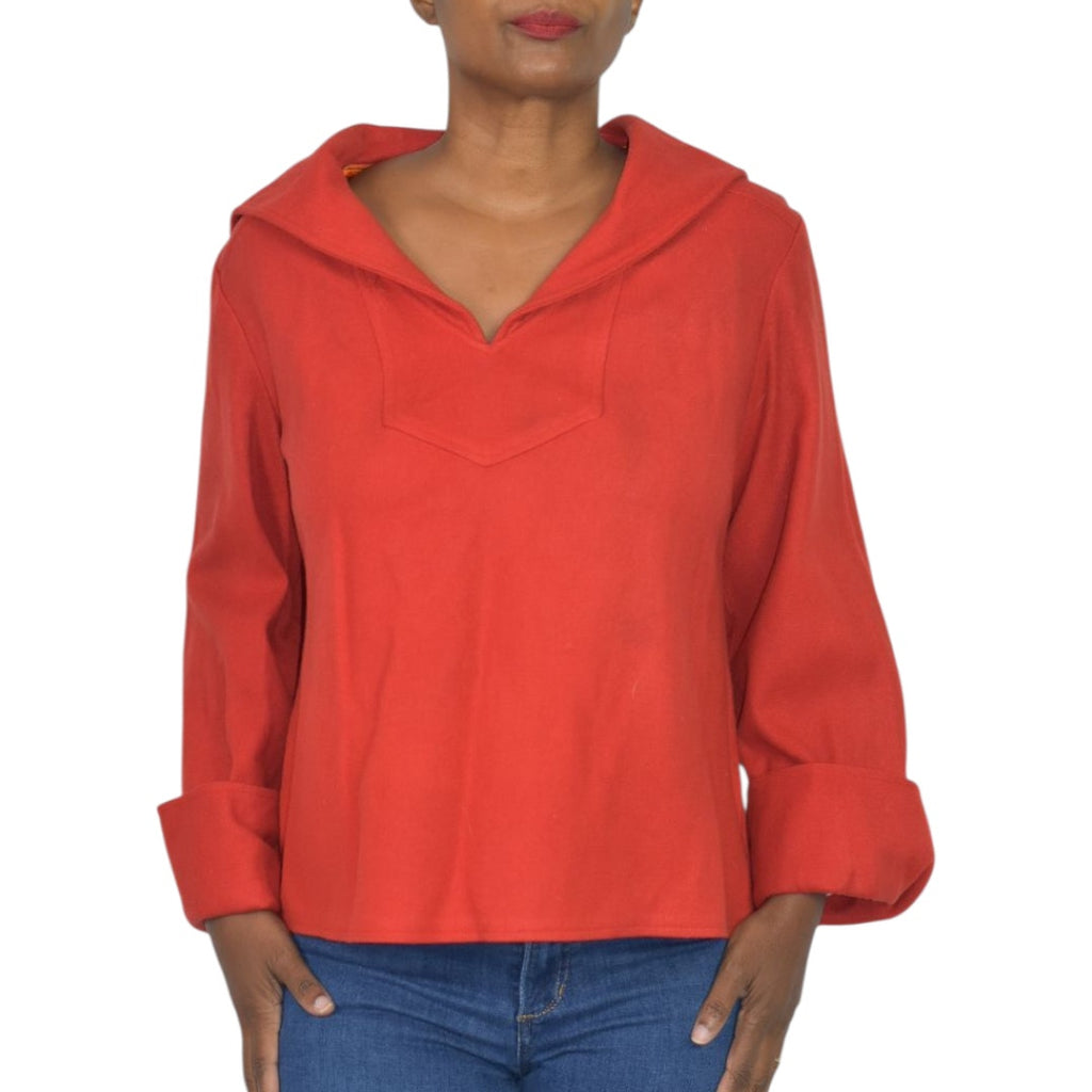Vintage Bobbie Brooks Sailor Collar Top Red Wool Blouse 60s 70s Mod Popover Hippie Small