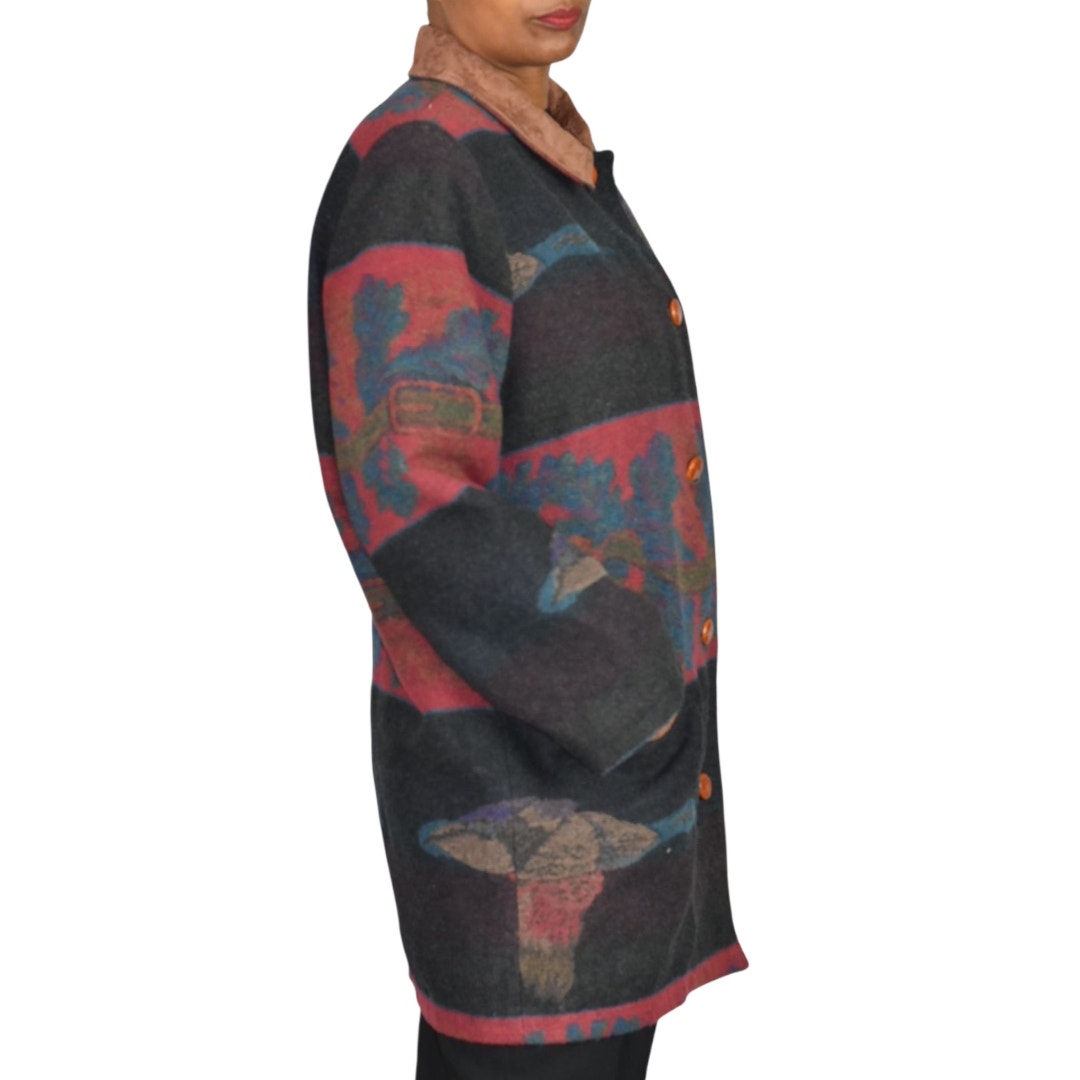 VINTAGE Flytime Tapestry Mallard Coat Italy Wool Duck Foliage Oversized Medium