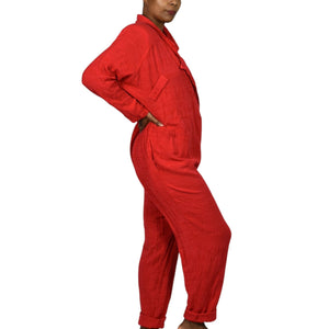 Vintage Arthur Max Blazer Jumpsuit Red One Piece Cotton Gauze Baggy Relaxed 90s Large