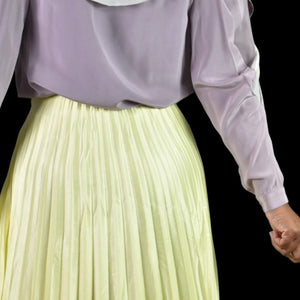 Zara Yellow Pleated Skirt Midi Shiny Satin Silky High Waist Glam Flowy Pleat Lemon Size XS