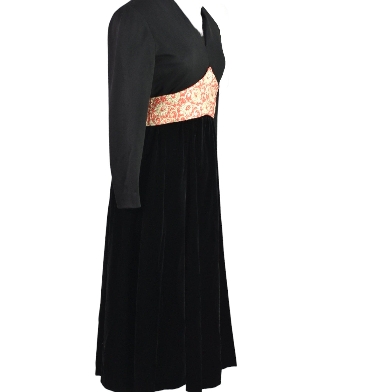 Vintage Midi Dress Black Banded A LIne Velvet Satin Long Sleeves Fit F The Thriftanista Closet Vintage Midi Dress Black Banded A LIne Velvet Satin Long Sleeves Fit F The Thriftanista Closet