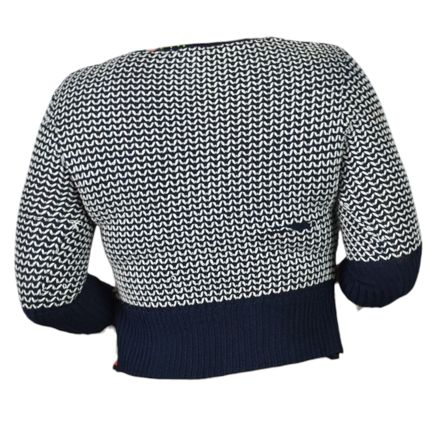 Christian LaCroix Bazar Cardigan Sweater Blue Argyle Embellished Checkerboard Small