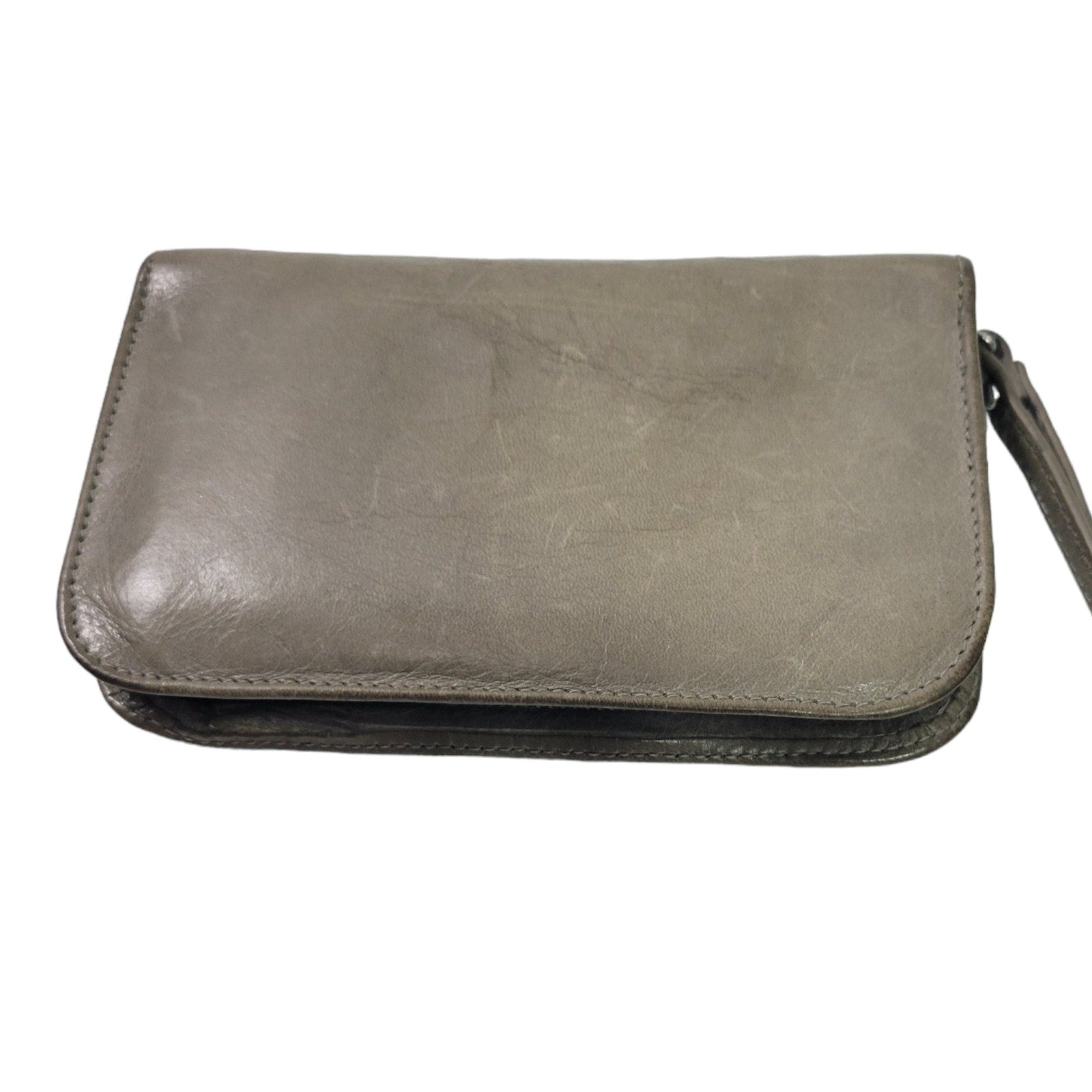 Hobo International Zip Around Wallet Grey Glazed Leather Wristlet Strap Zippered