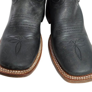 Rockem Rose Embroidered Cowboy Boots Black Western Cowgirl Square Toe Leather 7 Girls