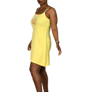 Warner Bros Y2K Tweety Dress Yellow Cotton Jersey Knit Side Slits Retro Mini Tank Graphic 2000s XS