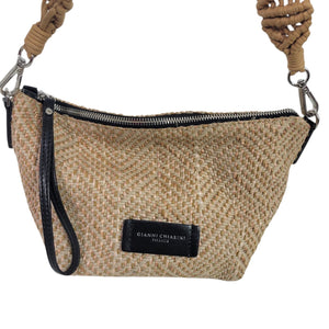 Gianni Chiarini Firenze Straw Bag Tan Woven Shoulder Slouchy Hobo Raffia Leather