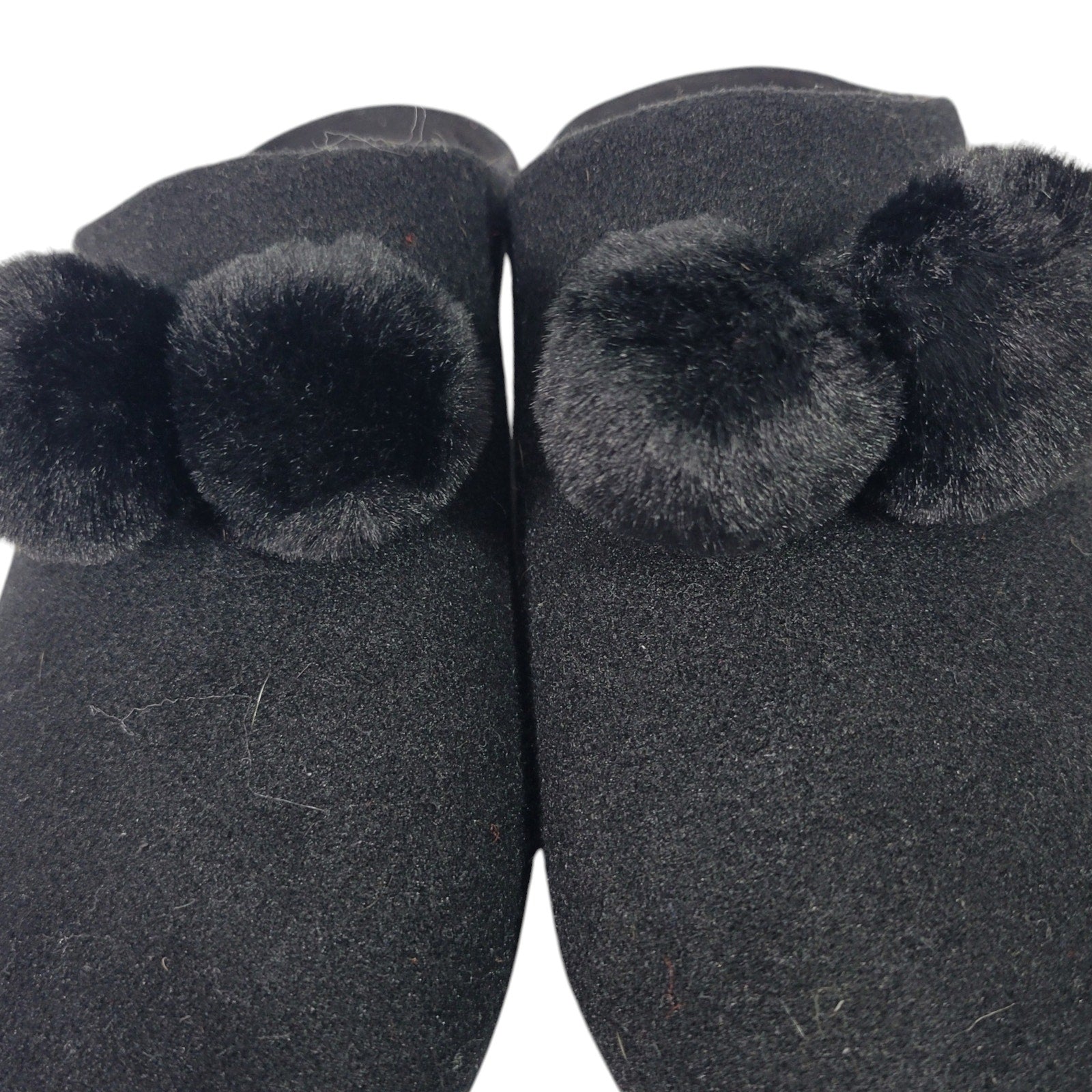 Fitflop Chrissie Slippers Black Felt Pom Pom Mules Slip On Slides Flats Lounge 8