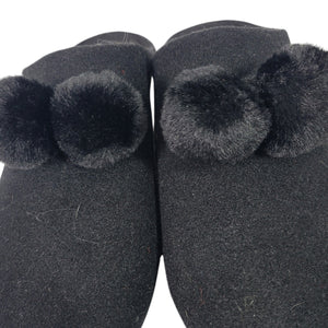 Fitflop Chrissie Slippers Black Felt Pom Pom Mules Slip On Slides Flats Lounge 8