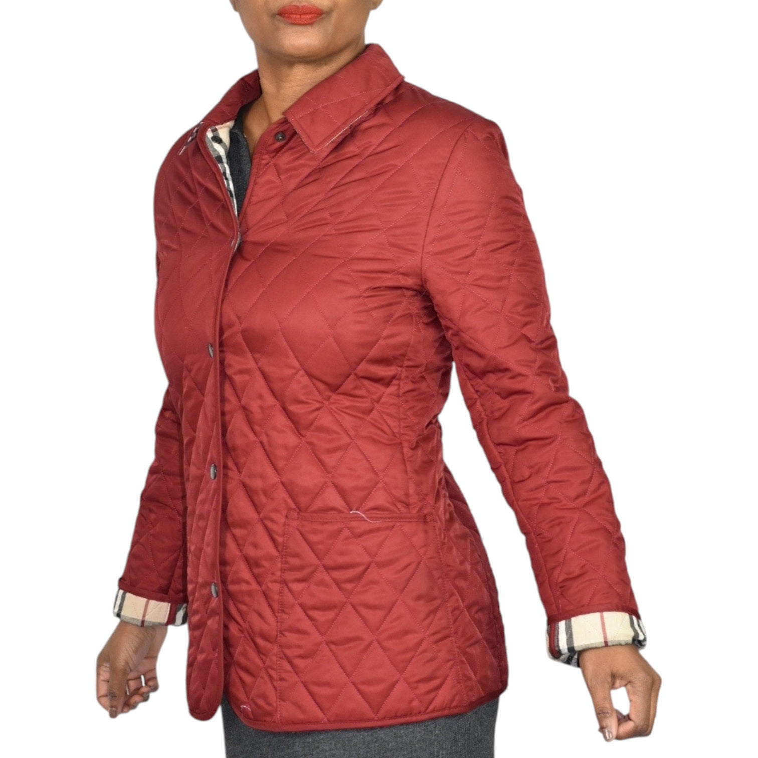 Burberry Quilted Jacket Red Nova Check Lightweight Slim Fitted Hip Length Shell Barn Chore XS