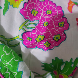 Gretchen Scott Cotton Tunic Pink Colorful Wonderland Top Blouse Cotton Floral Side Slits Split Neck Large